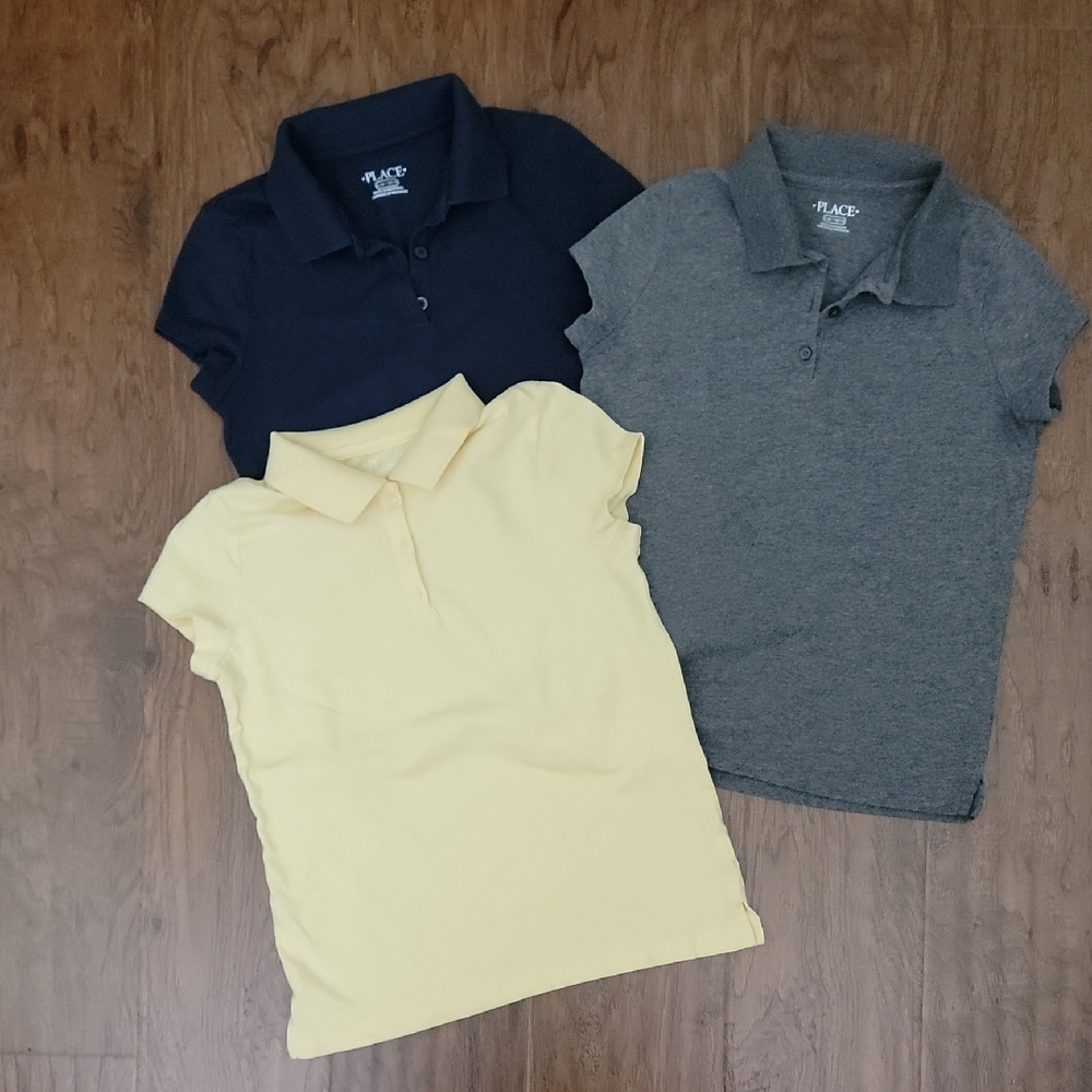 The Children's Place Polo Trio - Dark Blue, Heather Gray, Soft Yellow
